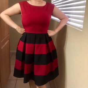 Red & black midi dress